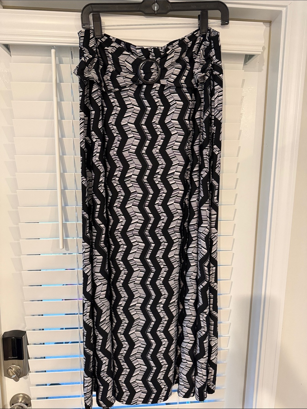 Robert Louis Black & White Chevron Maxi Skirt with Ring Detail